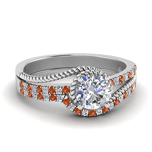 Image of Choose Your Gemstone Rope Split Shank Wedding Ring Set Rose Gold Plated Round Shape Wedding Ring Sets Everyday Jewelry Wedding Jewelry Handmade Gifts for Wife US Size 4 to 12