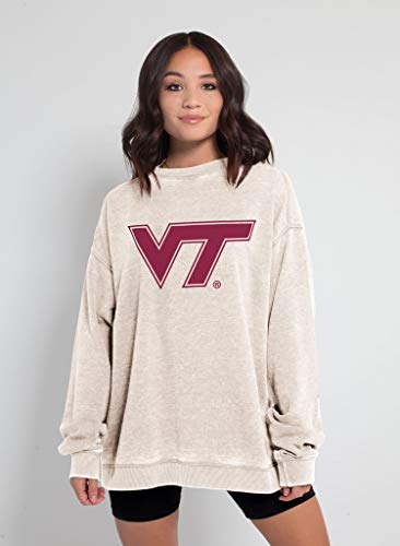 Chicka-d NCAA Virginia Tech Hokies Womens Campus Crew Pullover, Oatmeal, X-Large