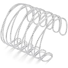 KeyStyle Wrap Cuff Bracelet for Women, Silver Multi-layer Cross Wire Bangle Bracelets for Party for Wife