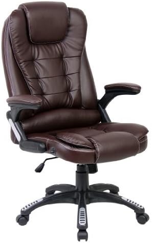 RIO BROWN LUXURY RECLINING EXECUTIVE HIGH BACK OFFICE DESK CHAIR FAUX LEATHER SWIVEL