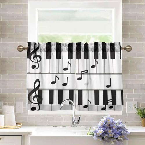 Flradish Cartoon Piano Keys Kitchen Curtains 24 Inch Length Blackout