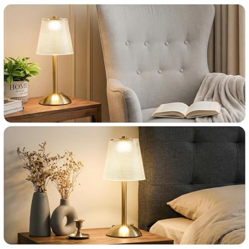 Image of Liliful 2 Pcs Cordless Table Lamp Rechargeable Touch LED Small Gold Portable Battery Operated USB-c Desk Lamp 3 Color Dimmable for Bedroom Living Room Dining (Gold,Retro Style)
