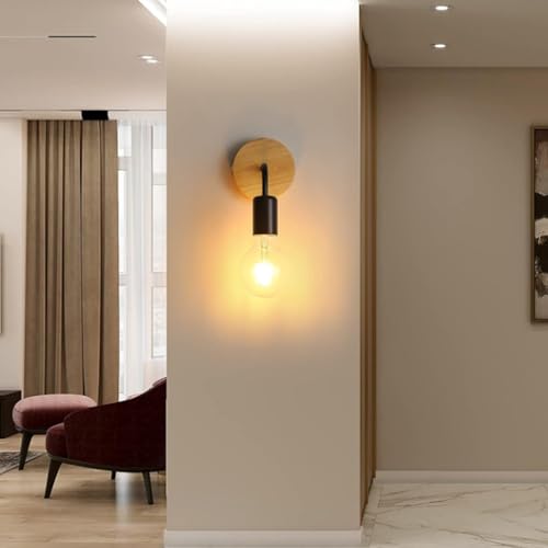 Lámpara de pared E27 con base de madera maciza decorativa pack de 4 7