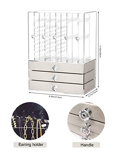 Ksacry Acrylic Jewelry Organizer With 3 Velvet Drawers Extra Large Jewelry Box Clear Hanging Organizers And Storage Necklace Earrings Ring Bracelet Display Case Gift For Women #TOP1