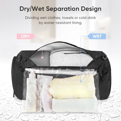 BALEINE Gym Bag for Women and Men, Small Duffel Bag for Sports, Gyms and Weekend Getaway, Waterproof Dufflebag with Shoe and Wet Clothes Compartments, Lightweight Carryon Gymbag (Black)4