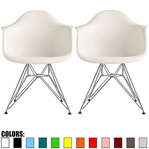 2xhome Set of 2 White Mid Century Modern Vintage Designer Molded Shell Plastic