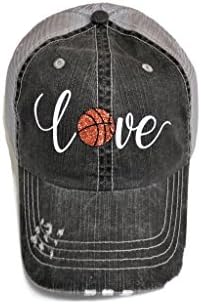 Spirit CapsWhite/Orange Glitter Basketball Love Distressed Look Grey Trucker Cap Hat Sports
