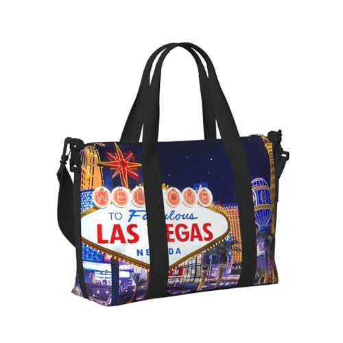 Large Duffel Bag for Men Women, Cute Carry On Tote for Travel, Gym, Weekend Use, Printed Las Vegas Night City, 19.7" x 10.2" x 13.3"3