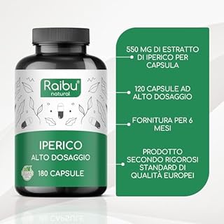 Iperico - 5.500 mg di Erba di San Giovanni per Capsula (Estratto 10:1, 550 mg) - Scorta di 6 MESI - Buon Umore e Sonno - 180 Capsule Vegane - Alto Dosaggio, Senza Additivi - Raibu