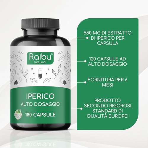Iperico - 5.500 mg di Erba di San Giovanni per Capsula (Estratto 10:1) - Scorta di 6 Mesi, 180 Capsule Vegane - Alto Dosaggio, Senza Additivi - Umore e Sonno - Raibu - 3