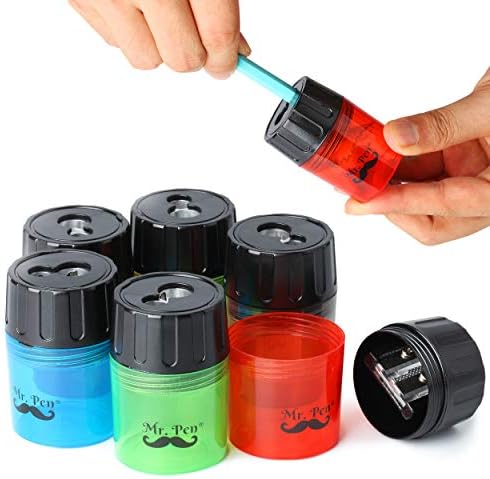 Mr. Pen- Pencil Sharpeners Manual, 6 Pack, Dual Hole | Colorful Handheld Pencil Sharpener, Compatible with Standard and Jumbo Pencils, Screw-On Lid, Stainless Steel Blade