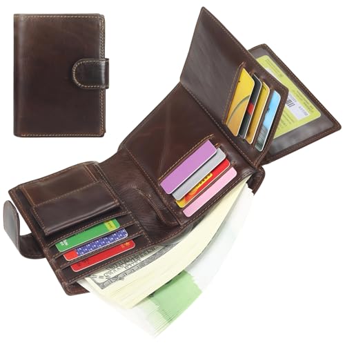 Portefeuille en cuir véritable huilé et ciré vintage de qualité supérieure pour homme