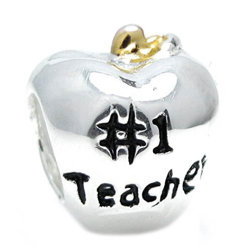 Queenberry Sterling Silver # 1 Teacher Apple Gold-Tone European Style Bead Charm #TOP30