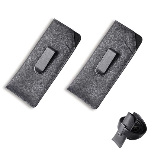 KGCGJVB 2 Packs Glasses Case with Clip Soft Black Leather Eyeglass Pouch with Plastic Flex Slide-In Pocket Belt Clip Holder for Eyeglasses and Sunglasses Eye Protectors Cases for Men Use
