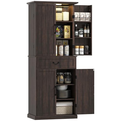 HOMCOM 71 Inch LED Kitchen Pantry Cabinet