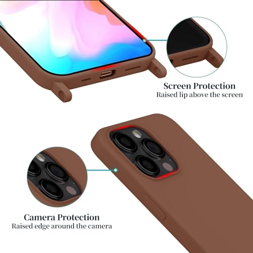 Image of Compatible with iPhone 13 Pro Case with Strap, Crossbody iPhone Case with Lanyard Adjustable Shockproof Drop Protection Silicone Phone Cover for iPhone 13 Pro 6.1'' Brown