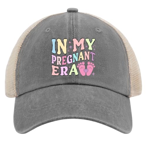 in My Pregnant Era Hat Trucker Hat Men Vintage Mesh Cap for Summer Gray