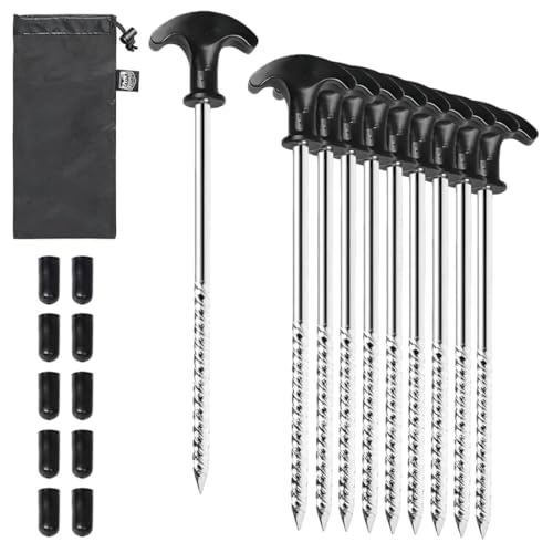 WUSJCOF Picchetti da Tenda 21cm in Acciaio con Cappuccio Protettivo, a Vite Stabili per Terreno Duro, Picchetti da Campeggio Accessori, Resistenti al Vento per Sabbia, Bosco, Prati
