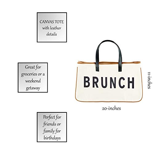 Image of Santa Barbara Design Studio Tote Bag Hold Everything Collection Black and White 100% Cotton Canvas with Genuine Leather Handles, Large, Brunch
