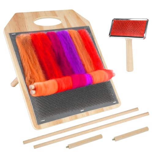 YeeBeny Wool Blending Board Wool Hand Carders Angle Includes 1 Wool Brush and 2 Wooden Craft Sticks for Blending and Finishing Wool Fibers