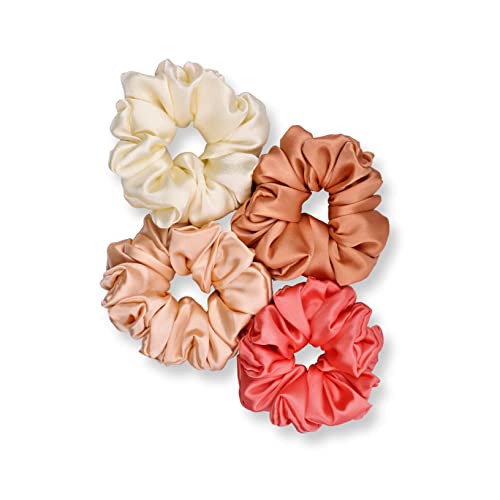 Image of Satin Scrunchies Hair Bands for Women | No-Damage Elastic Hair Ties for Ponytails & Buns | Fluffy & Stylish Rubber Bands | Large Size | Pack of 5
