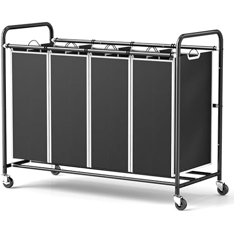 ROMOON 4 Bag Laundry Sorter with Wheels Cover