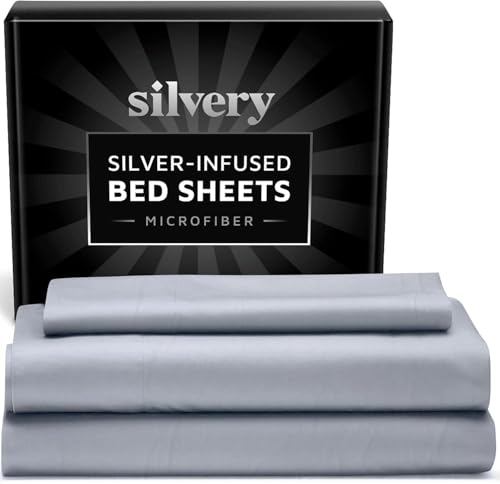 Silvery Silver Infused Bed Sheets Set - Ultra-Soft Temperature-Regulating Fabric with Self-Cleaning TechnologyTM That Stays Fresh 3X Longer for Hygienic Sleep (Gray, Twin)