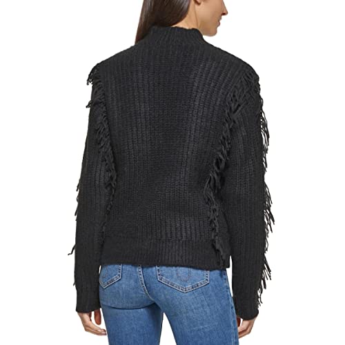 Calvin Klein Womens Fringe Knit Pullover Sweater Black M #TOP1