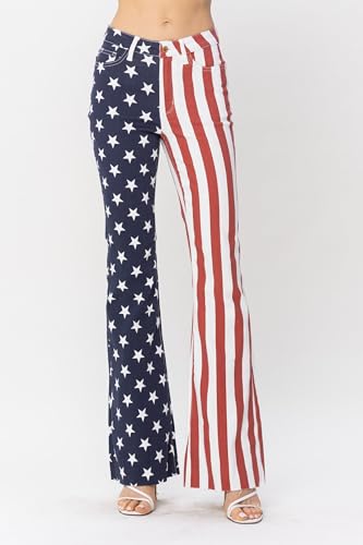 Judy Blue American Flag Print Flare Jeans Red White and Blue Pants 885602
