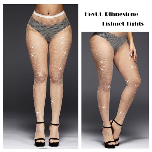 HeyUU Sparkle Rhinestone Fishnets Sexy High Waist Tights Party Glitter Rhinestone Mesh Stockings2