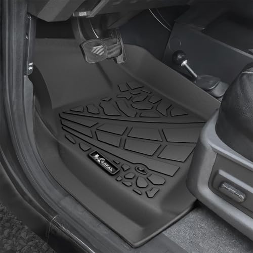 Image of KARPAL Floor Mats for 1999-2007 Ford F250 / F350 / F450 Super Duty Crew Cab Carpet Floor, Custom Fit TPE All Weather Ford F250 Accessories 1st & 2nd Floor Liner