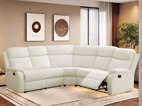 FONTOI Power Recliner Sofa Sectional Couches for Living Room, Modern Reclining Sectional Sofa Set with Home Theater Recliner Seat, Modular L Shaped Couch, White