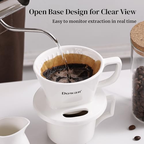 Image of DOWAN Pour Over Coffee Maker, Non-Electric Pour Over Coffee Dripper with Open Base Design, Manual Brew Maker, Single Cups Porcelain Slow Brewing Accessories for Gifts, White