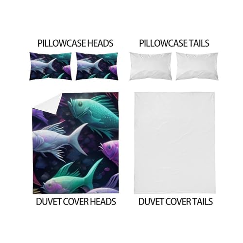 Housse de couette poisson vert imprimé 3D écailles microfibre - 4