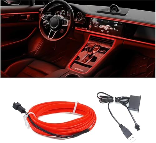 Dazeuris Auto LED Innenraumbeleuchtung Flexible Kaltlicht Streifen 5M Autos Zubehör Schneidbar 360° Ambientebeleuchtung mit USB Steckersteuerung Für Turning Deko Party Camping Atmosphäre (Rot)