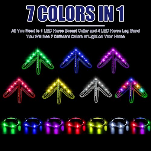 SilTriangle 15 Pcs 7 Colors LED Horse Breastplate Collar and Horse Leg Band Set USB Rechargeable Light up Adjustable Safety Gear LED Horse Harness Tack Add Visibility Safety for Night Horse Riding - Thumbnail 3