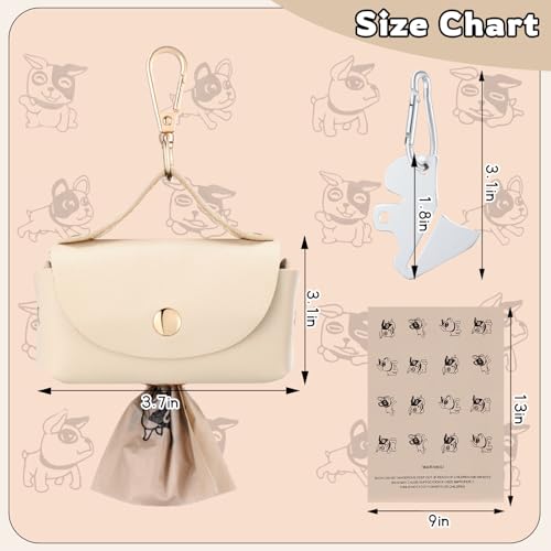 Image of Affrolling 5 Pcs Leather Dog Poop Bag Holder Christmas Include 45 Scented Poop Bags Dispenser Cute for Travel Walking Dog Park and Outdoor Use(Apricot)