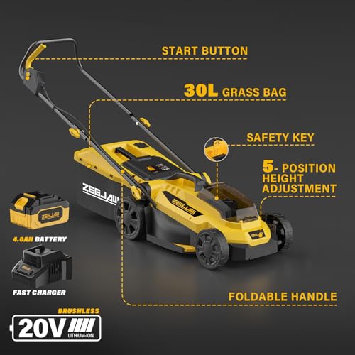 ZEGJAW Lawn Mower Cordless,13-Inch 20V Electric Lawn Mower with 4.0Ah Battery and Charger, 2-in-1 Electric Mower with 5-Position Height Adjustment - Image 7