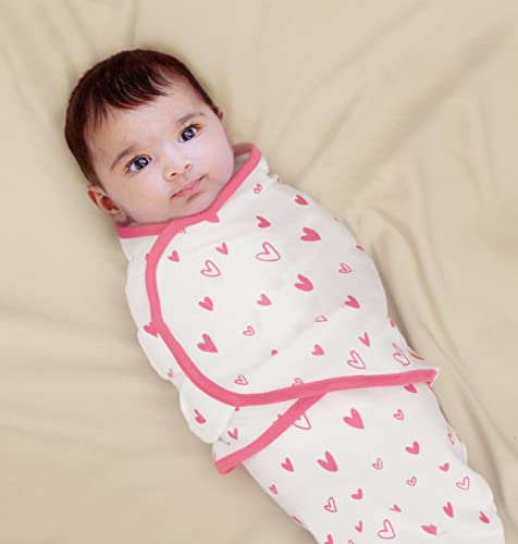 100% Organic Cotton Swaddle Blanket Baby Girl Infant Sleep Sack Wrap, Adjustable Infant Swaddle Wrap Newborn Babies Small 0-3 Months. (Hearts And Flowers 3 Pk) #TOP5
