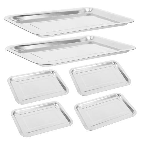 PRETYZOOM 6Pcs Square Baking Tray Stainless Steel Baking Pans for Roasting Grilling and Cooking Easy to Clean Bbq Trays for Fish and Pizza for Outdoor Gatherings and Family