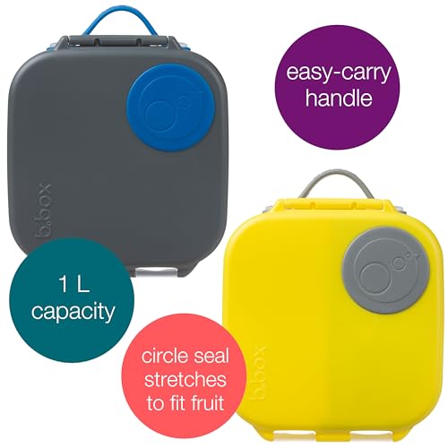 Image of b.box Mini Lunch Box 2-Pack, Leak Proof Bento Box for Kids, 3 Compartment Snack Containers Ages 3+, Lunchbox for Daycare + School, Dishwasher Safe, BPA-Free, PFAS-Free, 4.25 Cup - Blue /Gray + Yellow