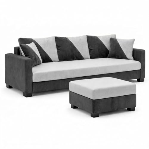 Image of Zavian 4 Seater L Shape Sofa Set with Movable Ottomans | Flexible Layout | Rich Velvet Suede Fabric | Silver Legs | Spacious Seating | Modern Sofa for Living Room (Dark Grey-Light Grey)