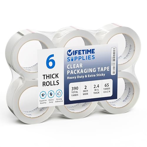 Lifetime Supplies Clear Packing Tape, 2.4 mil, 6 Rolls