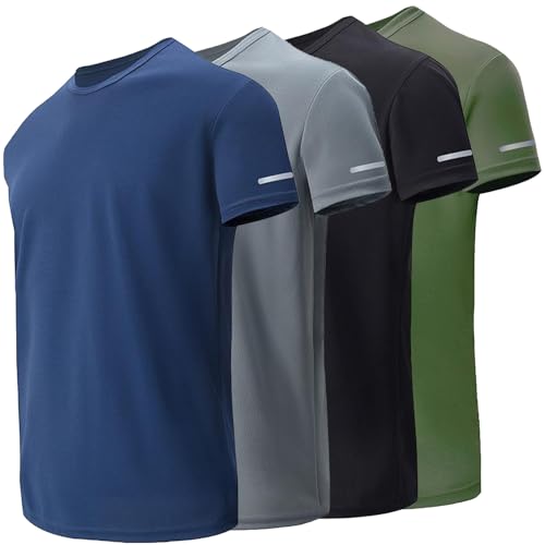 Recopilación de Ropa de Balonmano americano para Hombre Top 5. 48 oBoAA Camisas para Correr de Entrenamiento para Hombres, 4/6 PCS Camiseta para Correr de Secado Rápido (MX/US, Alfa, X-Grande, Regular, Regular, Negro + Gris + Azul + Verde)