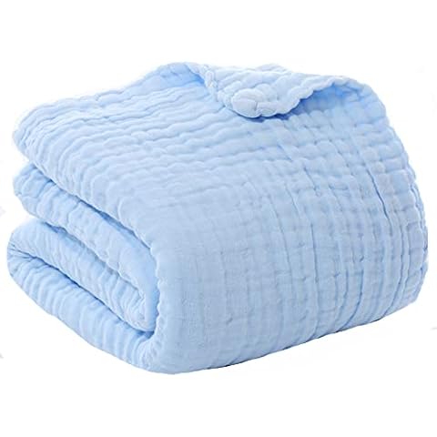 100% Organic Cotton 6 Layer Baby Muslin Towel Cloth Extra Large Size 105 x 105cm ,Baby Registry as Shower (Blue) Cover