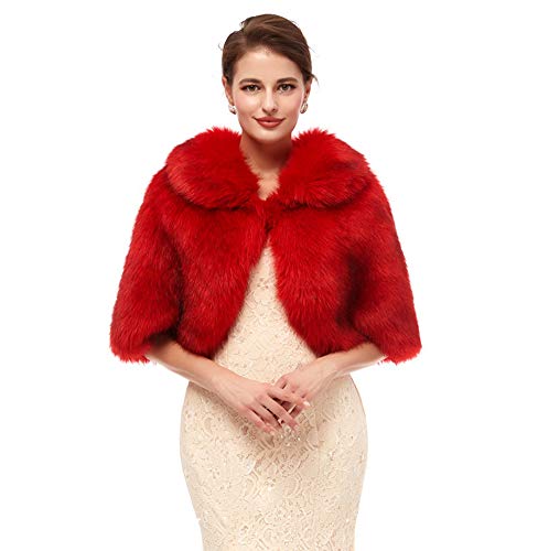 Women's Faux Fur Coat Evening Party Shawl Shrug Wraps Stole