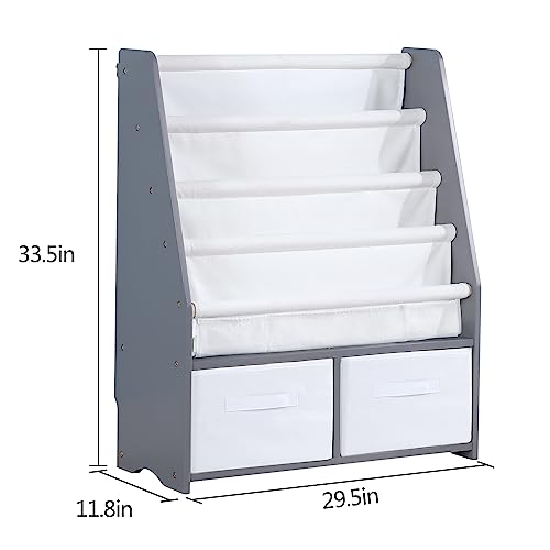 Mallbest Childrens Bookshelf Kids Sling Book Rack With Two Storage Boxes And Toys Organizer Shelves Natural Solid Wood Baby Bookcase #TOP7