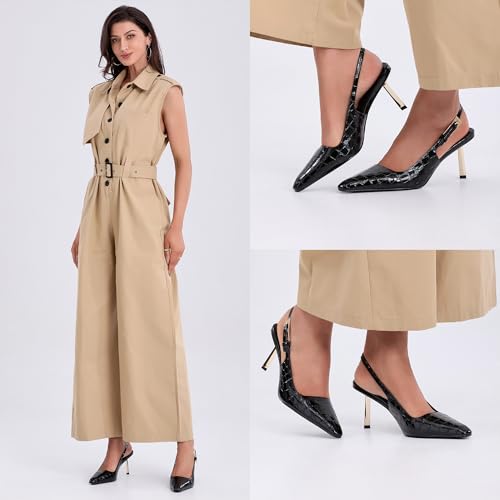 Image of iiimmu Slingback Heels for Women 3.5 in / 4 in Kitten Heel Closed Toe Pumps Dress Shoes
