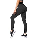Tengo Women's High Waisted Ruched Butt Lifting Yoga Pants Tummy Control Workout Running Leggings Tights (Black,M)