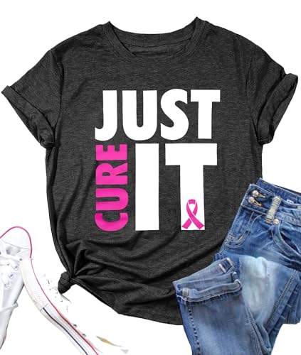 Breast Cancer Awareness Shirts Women: Pink Ribbon Shirt Breast Cancer Survivor T-Shirt Just Cure It Tee Inspirational Tops